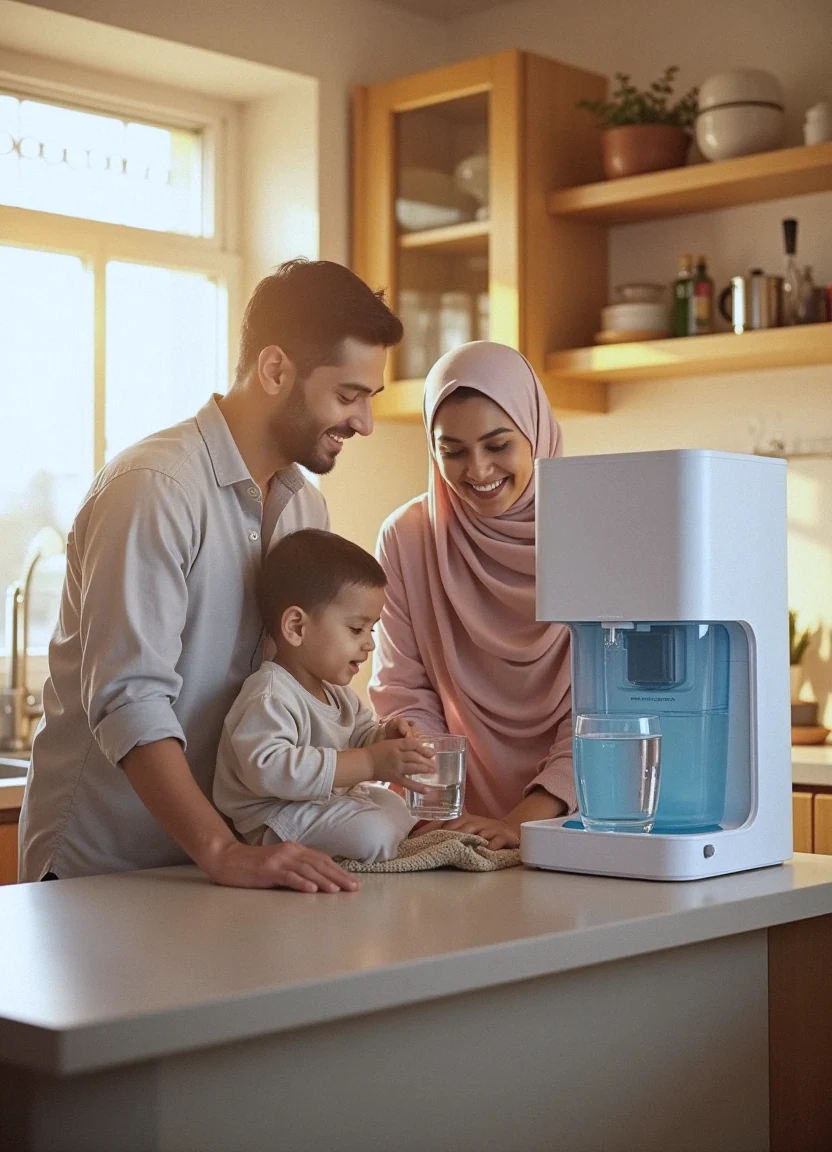 family with water purifier